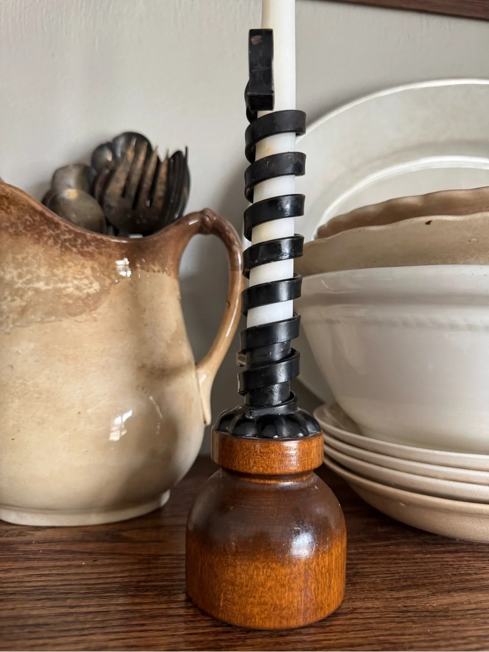 Vintage Rustic Hand-Twisted Candle Holder - Brown & Black